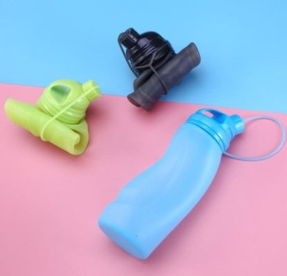 BPA Ücretsiz Gıda Sınıfı Açık spor Silikon Katlanır su şişeleri 500 ML